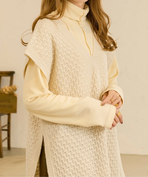 Ambre Neige(アンブルネージュ)の「ワッフルニットベスト/【WEB/EC限定商品】(ベスト・レディース・ダークブラウン/アイボリー/モカ・FREE)」の13枚目の写真