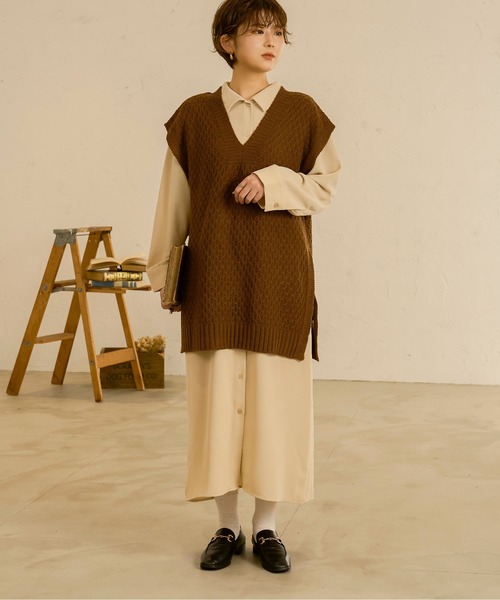 Ambre Neige(アンブルネージュ)の「ワッフルニットベスト/【WEB/EC限定商品】(ベスト・レディース・ダークブラウン/アイボリー/モカ・FREE)」の9枚目の写真