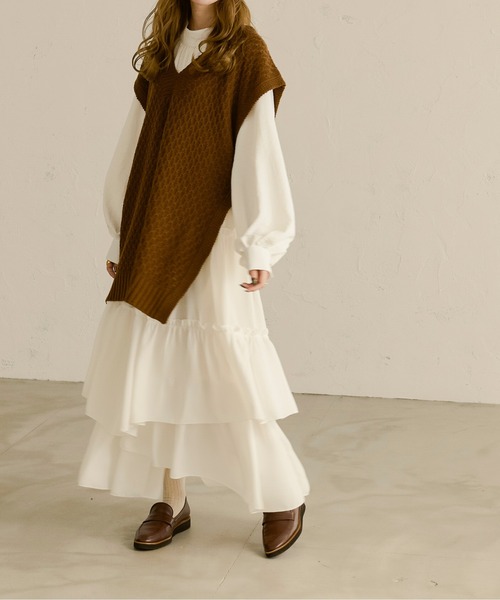 Ambre Neige(アンブルネージュ)の「ワッフルニットベスト/【WEB/EC限定商品】(ベスト・レディース・ダークブラウン/アイボリー/モカ・FREE)」の18枚目の写真