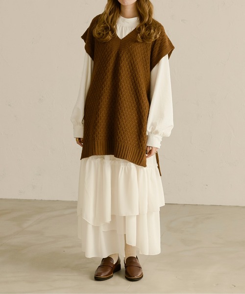 Ambre Neige(アンブルネージュ)の「ワッフルニットベスト/【WEB/EC限定商品】(ベスト・レディース・ダークブラウン/アイボリー/モカ・FREE)」の20枚目の写真