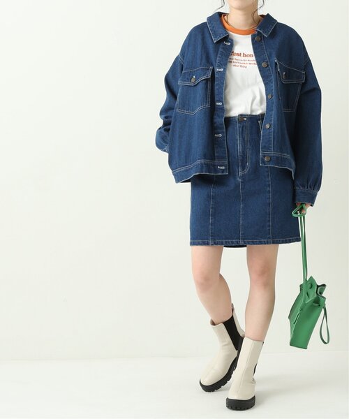 RAY CASSIN(レイカズン)の「カラーツイルボリューム袖ビッグGジャン(デニムジャケット・レディース・キナリ/グレイッシュベージュ/ワンウォッシュ・FREE)」の13枚目の写真