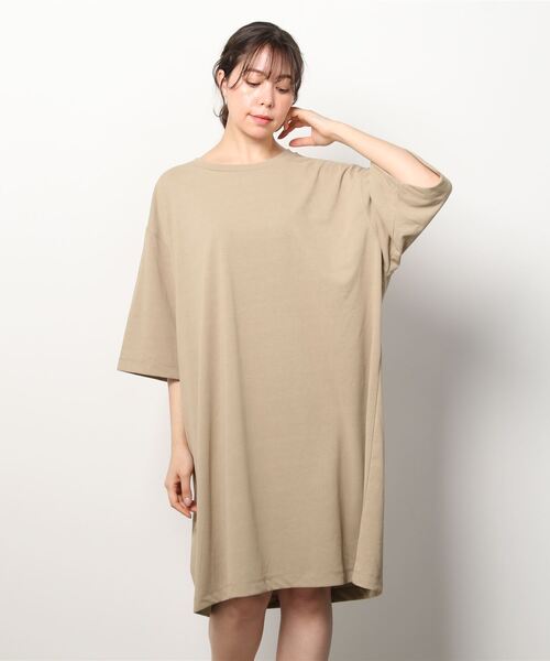 TIGORA（ティゴラ）の「ティゴラ TIGORA BIGTシャツワンピース（シャツワンピース・レディース・オリーブ/ベージュ・L/S/XL/M）」の2枚目の写真