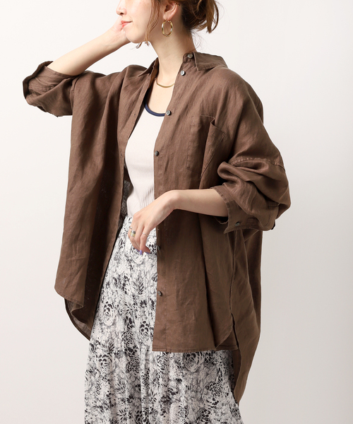 JOINT WORKS(ジョイントワークス)の「リネン100ビッグシャツ(シャツ/ブラウス・レディース・ブラウン/レッド/キナリ・FREE)」の3枚目の写真