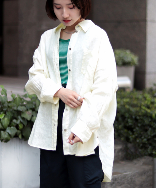 JOINT WORKS(ジョイントワークス)の「リネン100ビッグシャツ(シャツ/ブラウス・レディース・ブラウン/レッド/キナリ・FREE)」の5枚目の写真