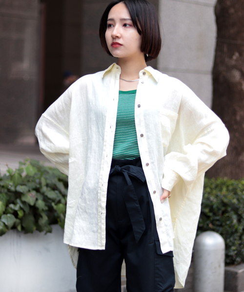 JOINT WORKS(ジョイントワークス)の「リネン100ビッグシャツ(シャツ/ブラウス・レディース・ブラウン/レッド/キナリ・FREE)」の6枚目の写真