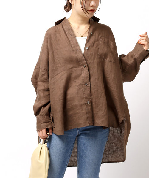 JOINT WORKS(ジョイントワークス)の「リネン100ビッグシャツ(シャツ/ブラウス・レディース・ブラウン/レッド/キナリ・FREE)」の15枚目の写真