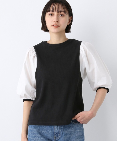 A part by(アパートバイ)の「ドッキングパフプルオーバー_6分袖 276087(Tシャツ/カットソー・レディース・ブラック/オフホワイト/ブラック系その他2・FREE)」の3枚目の写真