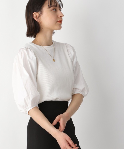 A part by(アパートバイ)の「ドッキングパフプルオーバー_6分袖 276087(Tシャツ/カットソー・レディース・ブラック/オフホワイト/ブラック系その他2・FREE)」の7枚目の写真