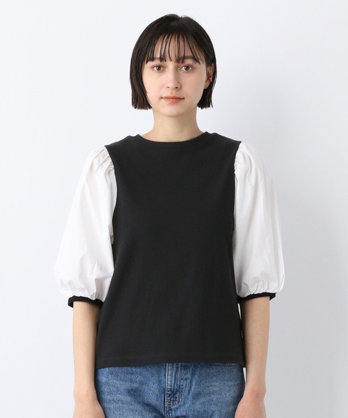 A part by(アパートバイ)の「ドッキングパフプルオーバー_6分袖 276087(Tシャツ/カットソー・レディース・ブラック/オフホワイト/ブラック系その他2・FREE)」の18枚目の写真
