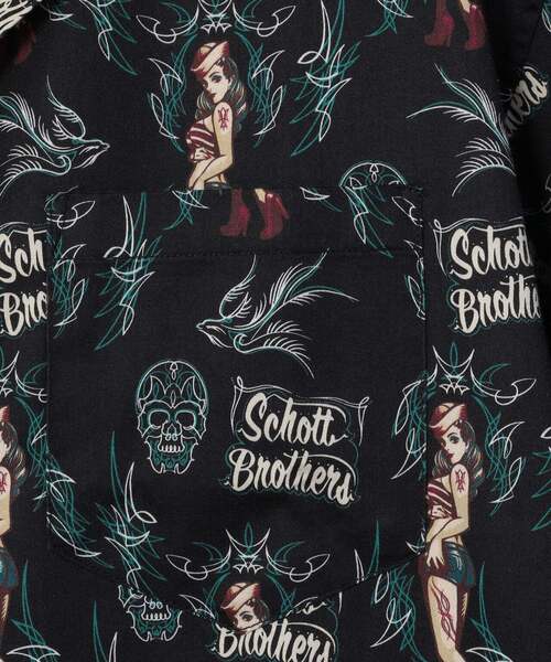 schott（ショット）の「PINUP SWALLOW HAWAIIAN SHIRT/ピンナップ スワロー ハワイアンシャツ（シャツ/ブラウス・メンズ・ブラック/ネイビー・X-LARGE/XX-LARGE/MEDIUM/LARGE）」の6枚目の写真