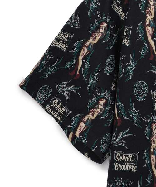 schott（ショット）の「PINUP SWALLOW HAWAIIAN SHIRT/ピンナップ スワロー ハワイアンシャツ（シャツ/ブラウス・メンズ・ブラック/ネイビー・X-LARGE/XX-LARGE/MEDIUM/LARGE）」の8枚目の写真