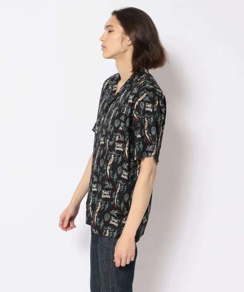 schott（ショット）の「PINUP SWALLOW HAWAIIAN SHIRT/ピンナップ スワロー ハワイアンシャツ（シャツ/ブラウス・メンズ・ブラック/ネイビー・X-LARGE/XX-LARGE/MEDIUM/LARGE）」の10枚目の写真