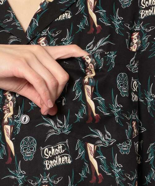 schott（ショット）の「PINUP SWALLOW HAWAIIAN SHIRT/ピンナップ スワロー ハワイアンシャツ（シャツ/ブラウス・メンズ・ブラック/ネイビー・X-LARGE/XX-LARGE/MEDIUM/LARGE）」の13枚目の写真