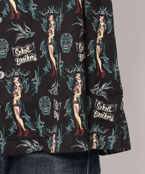schott（ショット）の「PINUP SWALLOW HAWAIIAN SHIRT/ピンナップ スワロー ハワイアンシャツ（シャツ/ブラウス・メンズ・ブラック/ネイビー・X-LARGE/XX-LARGE/MEDIUM/LARGE）」の15枚目の写真