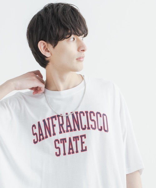 Rocky Monroe(ロッキーモンロー)の「ネックレス付き オーバーサイズ カレッジロゴプリント半袖ビッグTシャツ(Tシャツ/カットソー・メンズ・ブラック系/ブラック/ネイビー/ホワイト系/ホワイト/グリーン・LL/L/M)」の8枚目の写真