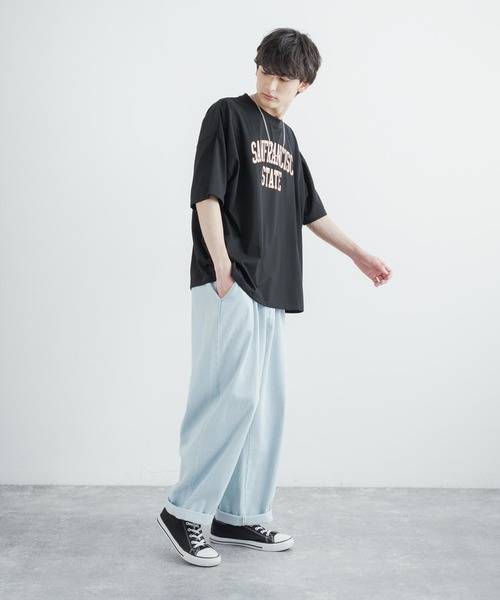 Rocky Monroe(ロッキーモンロー)の「ネックレス付き オーバーサイズ カレッジロゴプリント半袖ビッグTシャツ(Tシャツ/カットソー・メンズ・ブラック系/ブラック/ネイビー/ホワイト系/ホワイト/グリーン・LL/L/M)」の17枚目の写真