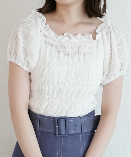 Cheek(チーク)の「シャーリングコンパクトトップス(Tシャツ/カットソー・レディース・ミント/オフホワイト/アイボリー/ブラック・MEDIUM)」の1枚目の写真