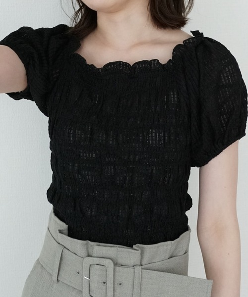 Cheek(チーク)の「シャーリングコンパクトトップス(Tシャツ/カットソー・レディース・ミント/オフホワイト/アイボリー/ブラック・MEDIUM)」の3枚目の写真