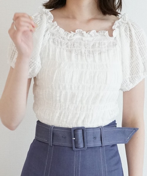 Cheek(チーク)の「シャーリングコンパクトトップス(Tシャツ/カットソー・レディース・ミント/オフホワイト/アイボリー/ブラック・MEDIUM)」の16枚目の写真