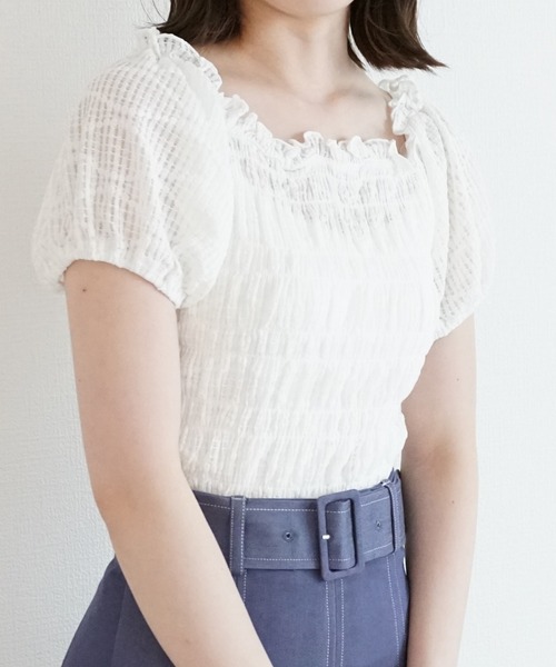 Cheek(チーク)の「シャーリングコンパクトトップス(Tシャツ/カットソー・レディース・ミント/オフホワイト/アイボリー/ブラック・MEDIUM)」の17枚目の写真