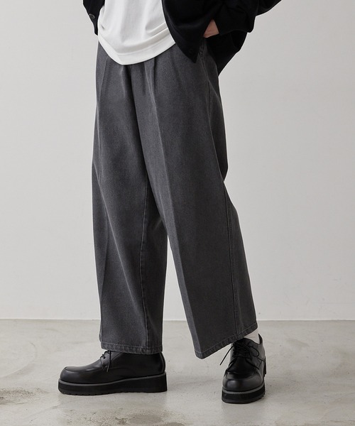 SINSS スラックス Center press two tuck wide straight slacks