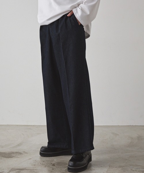 CLEL(クレイル)の「【CLEL】Denim Tuck Wide Center Press Slacks /デニム タックワイドセンタープレススラックス(デニムパンツ・メンズ・グレー/インディゴブルー/ダークグレー・S/M/L)」の9枚目の写真