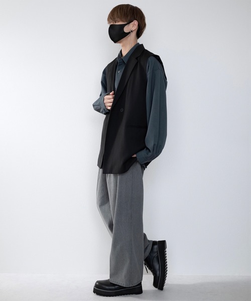 CLEL】Denim Tuck Wide Center Press Slacks /デニム タック