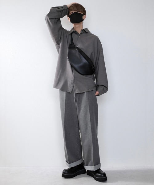 CLEL】Denim Tuck Wide Center Press Slacks /デニム タック