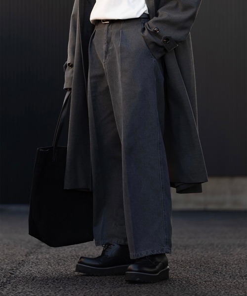 CLEL(クレイル)の「【CLEL】Denim Tuck Wide Center Press Slacks /デニム タックワイドセンタープレススラックス(デニムパンツ・メンズ・グレー/インディゴブルー/ダークグレー・S/M/L)」の17枚目の写真