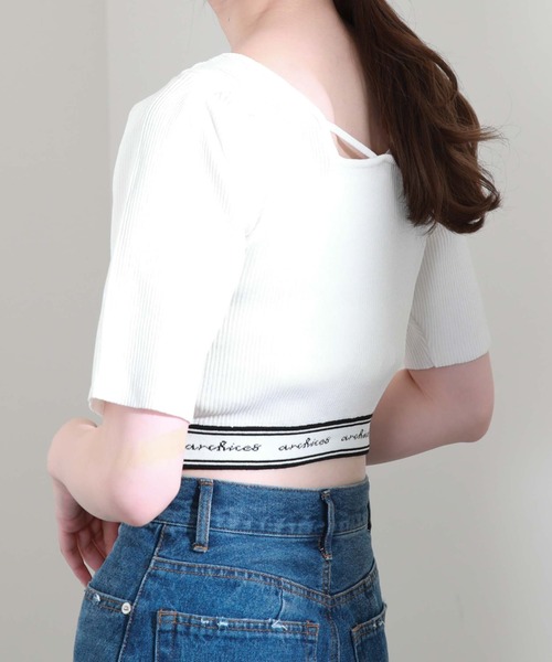 archives（アルシーヴ）の「裾ＪＱロゴリブニット（ニット/セーター・レディース・ブラック/アイボリー/ホワイト×ブラック/ピンクベージュ・MEDIUM）」の2枚目の写真