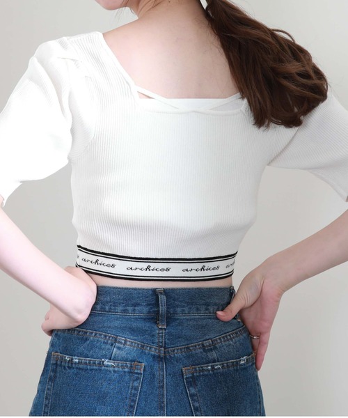 archives（アルシーヴ）の「裾ＪＱロゴリブニット（ニット/セーター・レディース・ブラック/アイボリー/ホワイト×ブラック/ピンクベージュ・MEDIUM）」の5枚目の写真