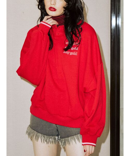 jouetie（ジュエティ）の「ルーズポロカラープルオーバー（ポロシャツ・レディース・ブラック/レッド/パープル・MEDIUM）」の3枚目の写真