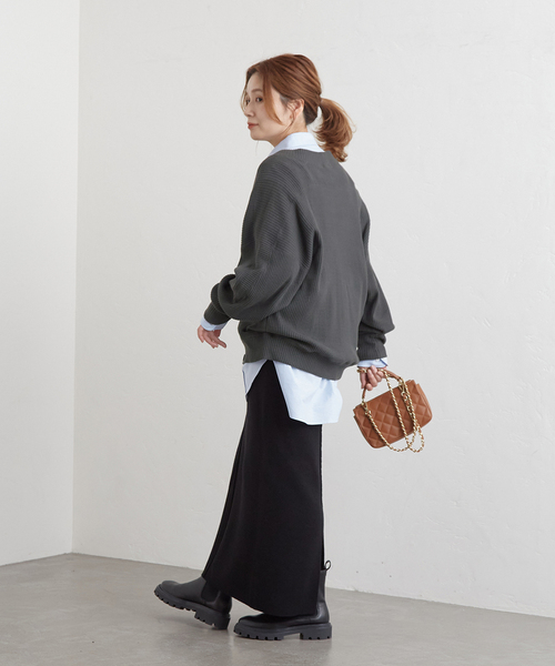 JOURNAL STANDARD（ジャーナルスタンダード）の「ハリヌキリブカーディガン（カーディガン/ボレロ・レディース・チャコールグレー/ベージュ/レッド・FREE）」の6枚目の写真