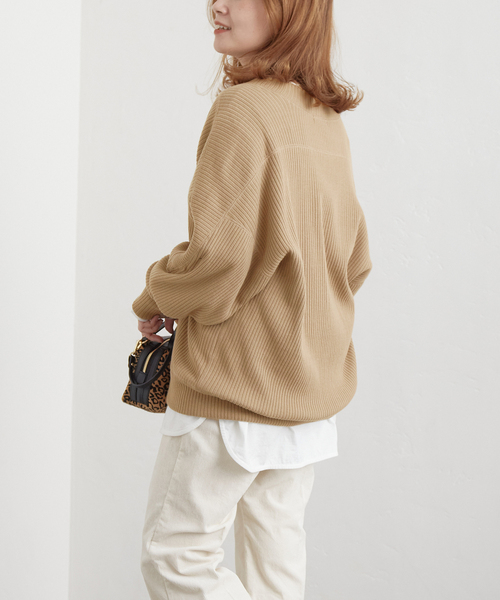 JOURNAL STANDARD（ジャーナルスタンダード）の「ハリヌキリブカーディガン（カーディガン/ボレロ・レディース・チャコールグレー/ベージュ/レッド・FREE）」の12枚目の写真