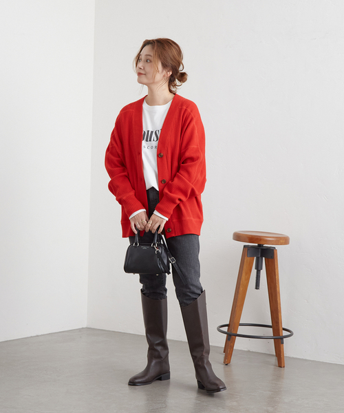 JOURNAL STANDARD（ジャーナルスタンダード）の「ハリヌキリブカーディガン（カーディガン/ボレロ・レディース・チャコールグレー/ベージュ/レッド・FREE）」の18枚目の写真