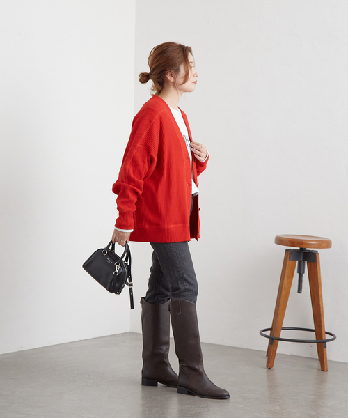 JOURNAL STANDARD（ジャーナルスタンダード）の「ハリヌキリブカーディガン（カーディガン/ボレロ・レディース・チャコールグレー/ベージュ/レッド・FREE）」の19枚目の写真