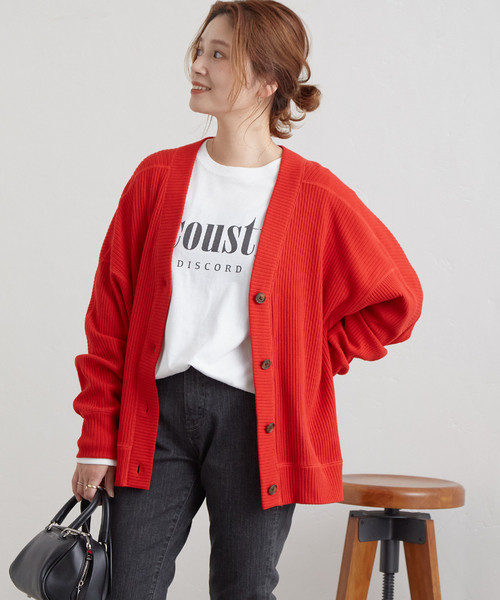 JOURNAL STANDARD（ジャーナルスタンダード）の「ハリヌキリブカーディガン（カーディガン/ボレロ・レディース・チャコールグレー/ベージュ/レッド・FREE）」の21枚目の写真