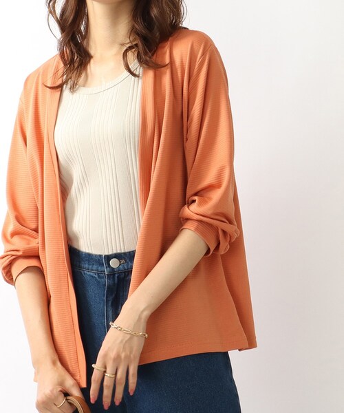 DRESKIP(ドレスキップ)の「◆透かしボーダー トッパーカーディガン(カーディガン/ボレロ・レディース・ブラック/ベージュ/オレンジ/ブルー・02/03)」の1枚目の写真