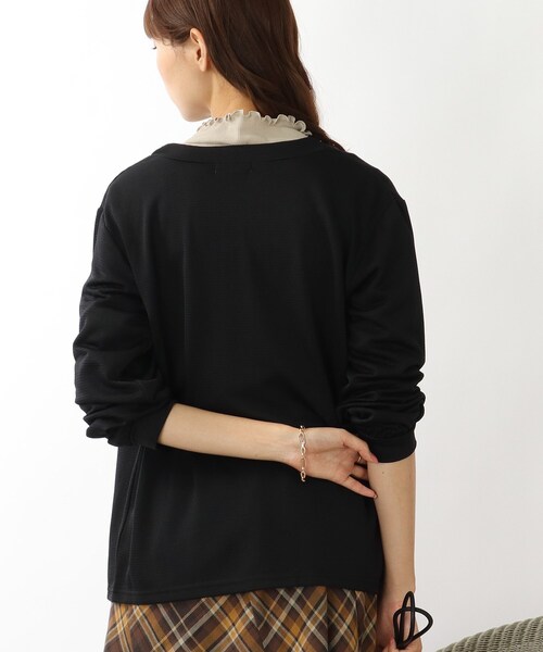 DRESKIP(ドレスキップ)の「◆透かしボーダー トッパーカーディガン(カーディガン/ボレロ・レディース・ブラック/ベージュ/オレンジ/ブルー・02/03)」の7枚目の写真