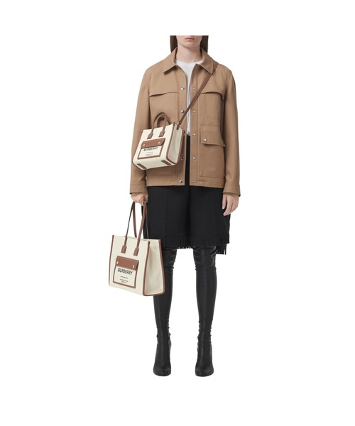 Burberry◆*ツートン キャンバス＆レザー スモール フレヤトート BURBERRY バーバリー トートバッグ スモール ツートン