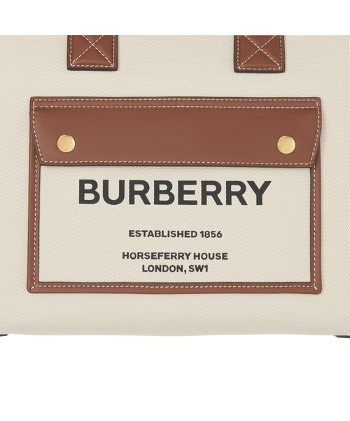 Burberry◆*ツートン キャンバス＆レザー スモール フレヤトート BURBERRY バーバリー トートバッグ スモール ツートン