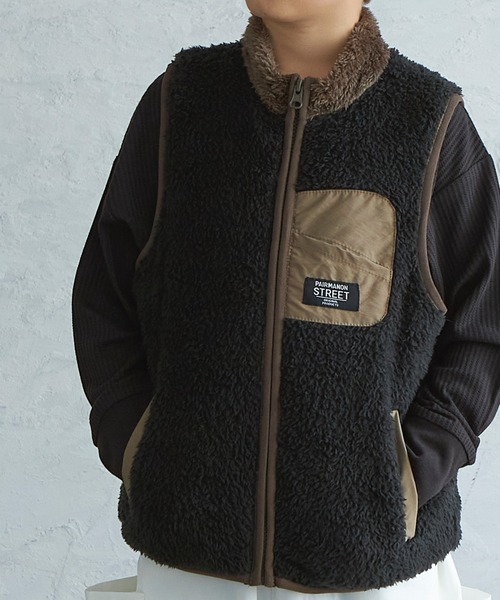 PAIRMANON STREET（ペアマノンストリート）の「【PAIRMANON STREET】【ふわふわボア】クレイジーカラーボアベスト（ベスト・キッズ・ブルー/チャコール/ベージュ/ブラック・130/140/120/110/100/90/150）」の5枚目の写真