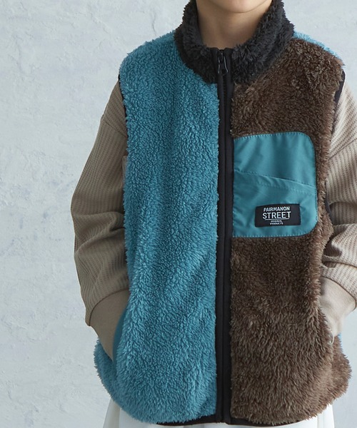PAIRMANON STREET（ペアマノンストリート）の「【PAIRMANON STREET】【ふわふわボア】クレイジーカラーボアベスト（ベスト・キッズ・ブルー/チャコール/ベージュ/ブラック・130/140/120/110/100/90/150）」の11枚目の写真