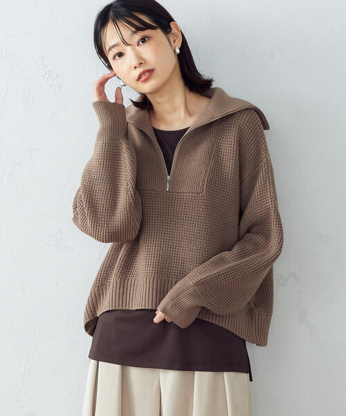 COMME CA ISM（コムサイズム）の「【Online Store限定カラー：ライラック、イエローグリーン】ハーフジップニット（ニット/セーター・レディース・ブラウン/アイボリー/ライラック/イエロー×グリーン・MEDIUM/LARGE）」の3枚目の写真