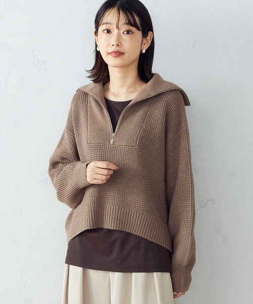 COMME CA ISM（コムサイズム）の「【Online Store限定カラー：ライラック、イエローグリーン】ハーフジップニット（ニット/セーター・レディース・ブラウン/アイボリー/ライラック/イエロー×グリーン・MEDIUM/LARGE）」の7枚目の写真
