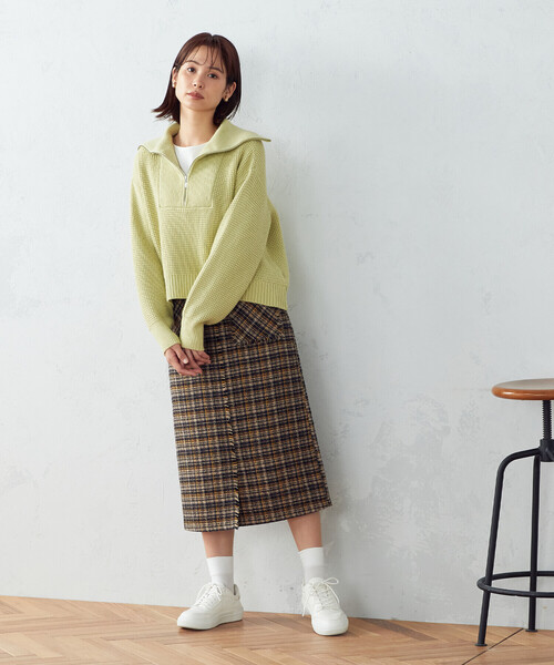 COMME CA ISM（コムサイズム）の「【Online Store限定カラー：ライラック、イエローグリーン】ハーフジップニット（ニット/セーター・レディース・ブラウン/アイボリー/ライラック/イエロー×グリーン・MEDIUM/LARGE）」の10枚目の写真