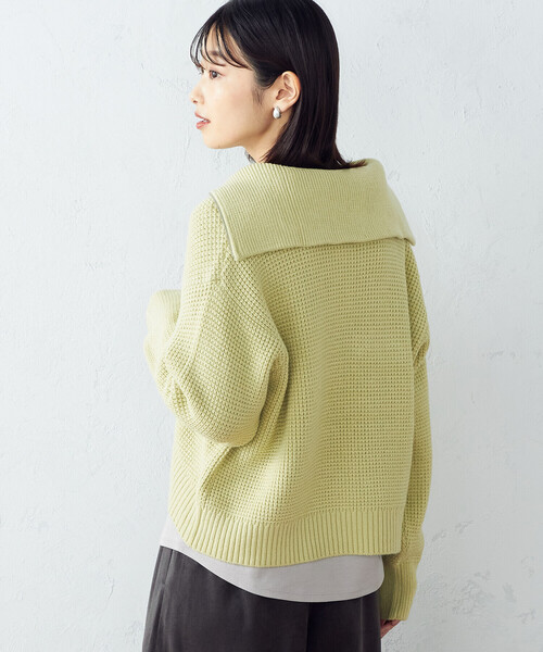 COMME CA ISM（コムサイズム）の「【Online Store限定カラー：ライラック、イエローグリーン】ハーフジップニット（ニット/セーター・レディース・ブラウン/アイボリー/ライラック/イエロー×グリーン・MEDIUM/LARGE）」の14枚目の写真