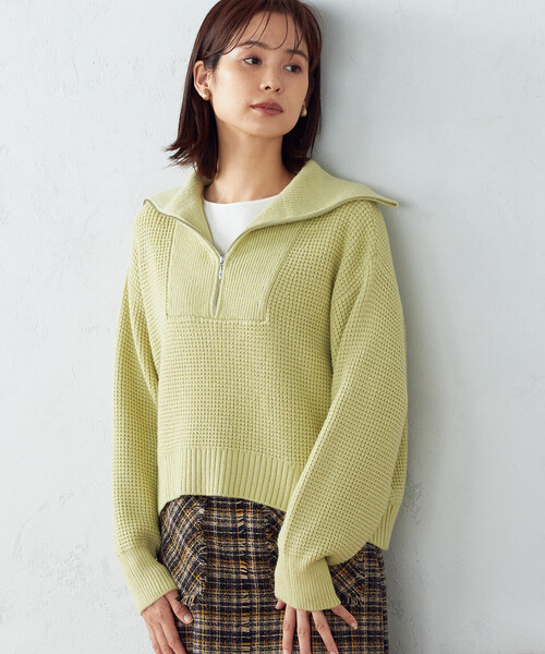 COMME CA ISM（コムサイズム）の「【Online Store限定カラー：ライラック、イエローグリーン】ハーフジップニット（ニット/セーター・レディース・ブラウン/アイボリー/ライラック/イエロー×グリーン・MEDIUM/LARGE）」の16枚目の写真