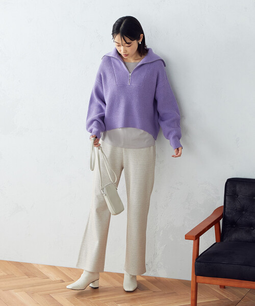 COMME CA ISM（コムサイズム）の「【Online Store限定カラー：ライラック、イエローグリーン】ハーフジップニット（ニット/セーター・レディース・ブラウン/アイボリー/ライラック/イエロー×グリーン・MEDIUM/LARGE）」の17枚目の写真