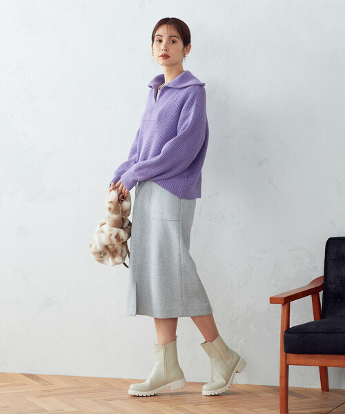 COMME CA ISM（コムサイズム）の「【Online Store限定カラー：ライラック、イエローグリーン】ハーフジップニット（ニット/セーター・レディース・ブラウン/アイボリー/ライラック/イエロー×グリーン・MEDIUM/LARGE）」の18枚目の写真